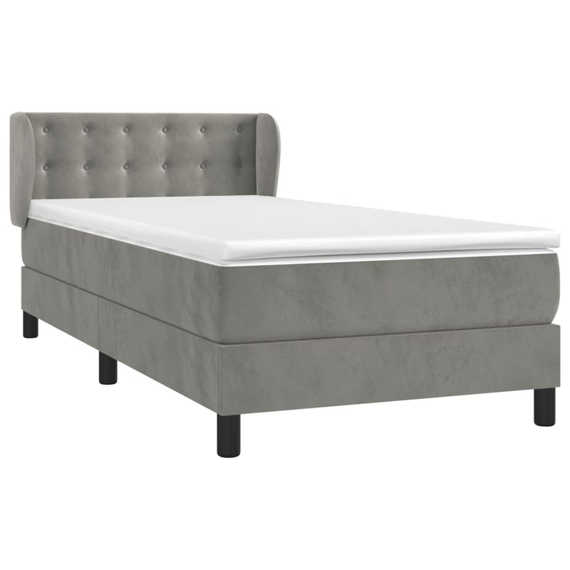 vidaXL világosszürke bársony rugós ágy matraccal 100 x 200 cm