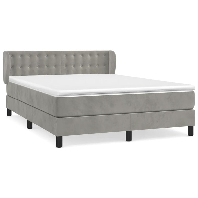 vidaXL világosszürke bársony rugós ágy matraccal 140x190 cm