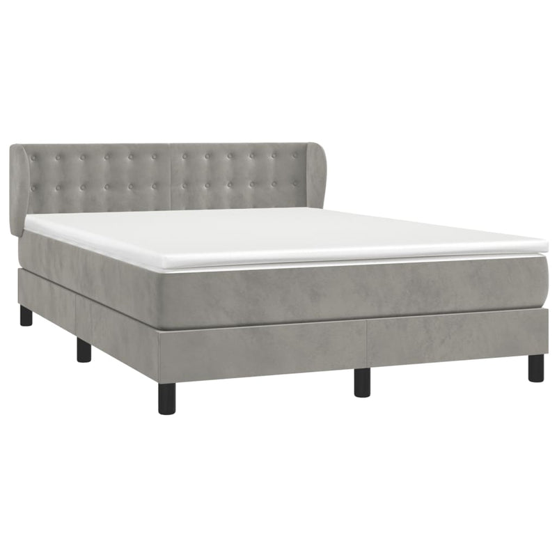 vidaXL világosszürke bársony rugós ágy matraccal 140x190 cm