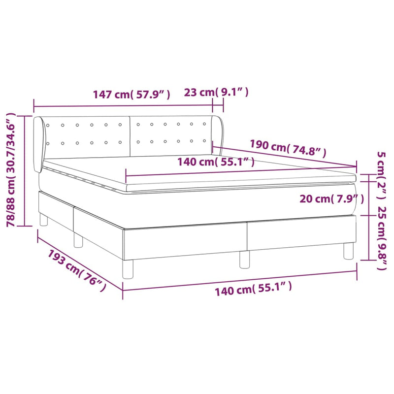 vidaXL világosszürke bársony rugós ágy matraccal 140x190 cm