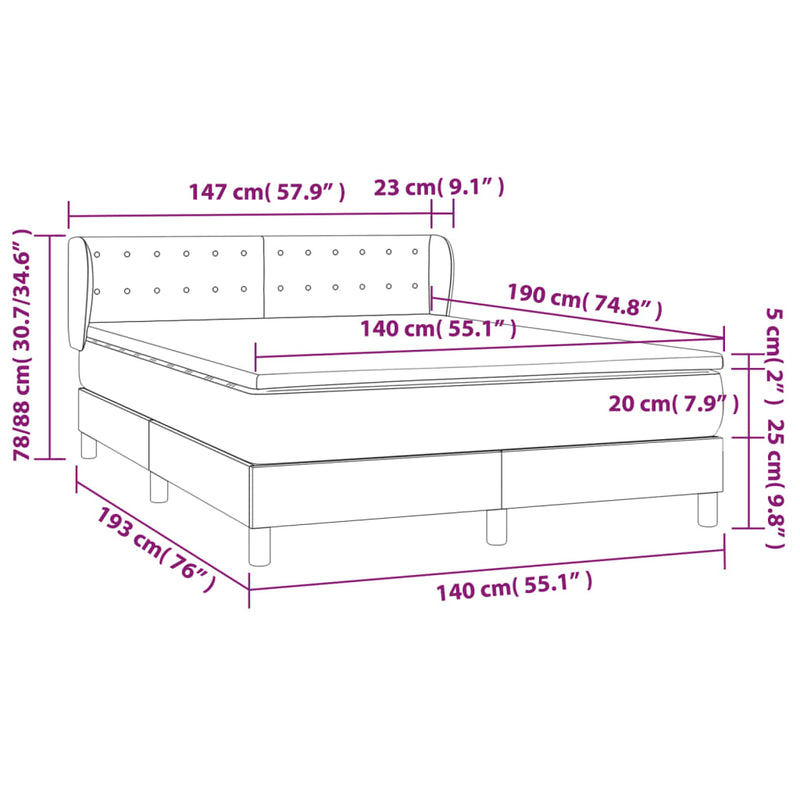 vidaXL fekete bársony rugós ágy matraccal 140 x 190 cm