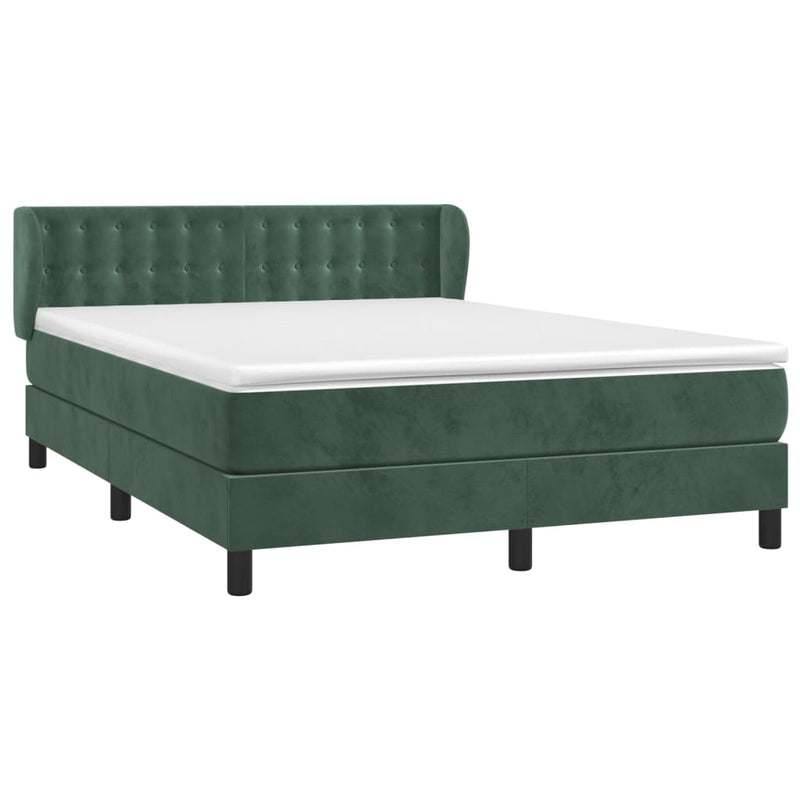vidaXL sötétzöld bársony rugós ágy matraccal 140x190 cm