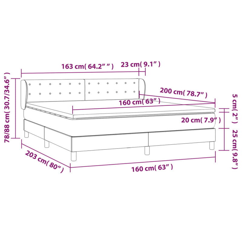vidaXL sötétkék bársony rugós ágy matraccal 160x200 cm