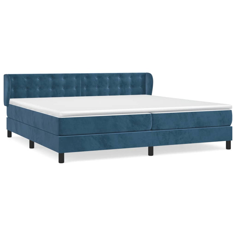 vidaXL sötétkék bársony rugós ágy matraccal 200x200 cm