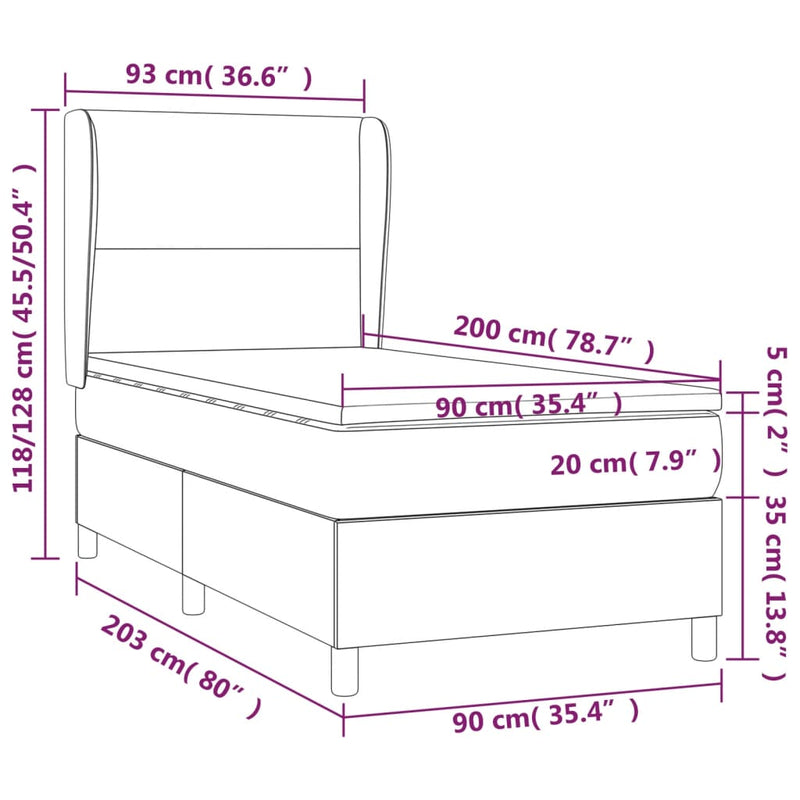 vidaXL fekete szövet rugós ágy matraccal 90x200 cm
