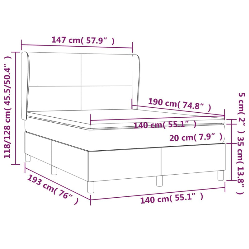 vidaXL tópszínű szövet rugós ágy matraccal 140 x 190 cm