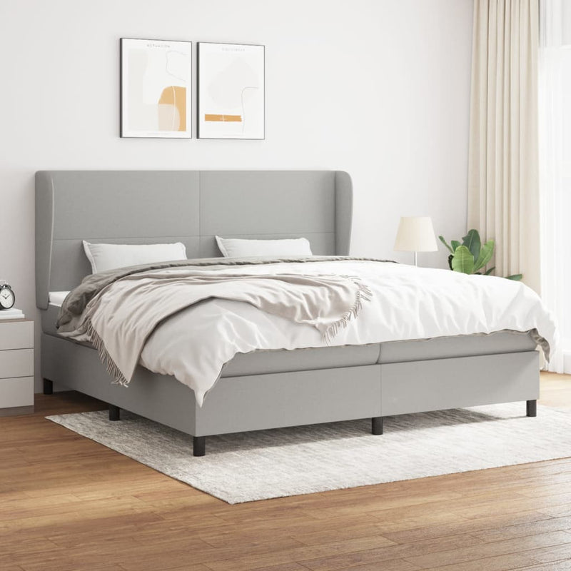 vidaXL világosszürke szövet rugós ágy matraccal 200 x 200 cm