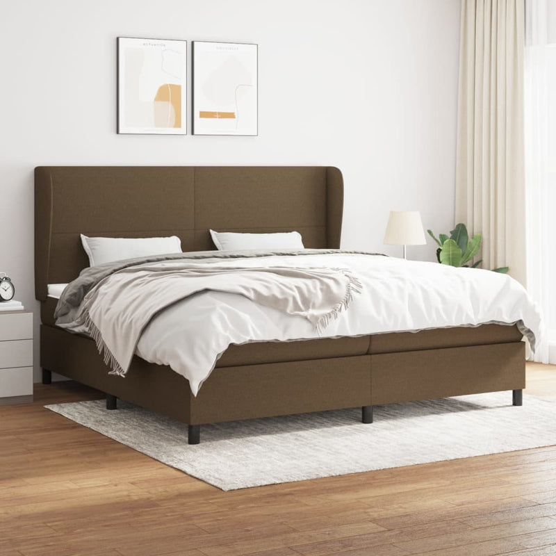 vidaXL sötétbarna szövet rugós ágy matraccal 200 x 200 cm