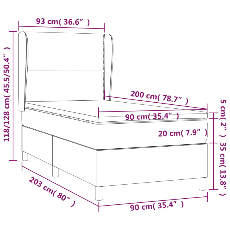 vidaXL sötétszürke szövet rugós ágy matraccal 90 x 200 cm