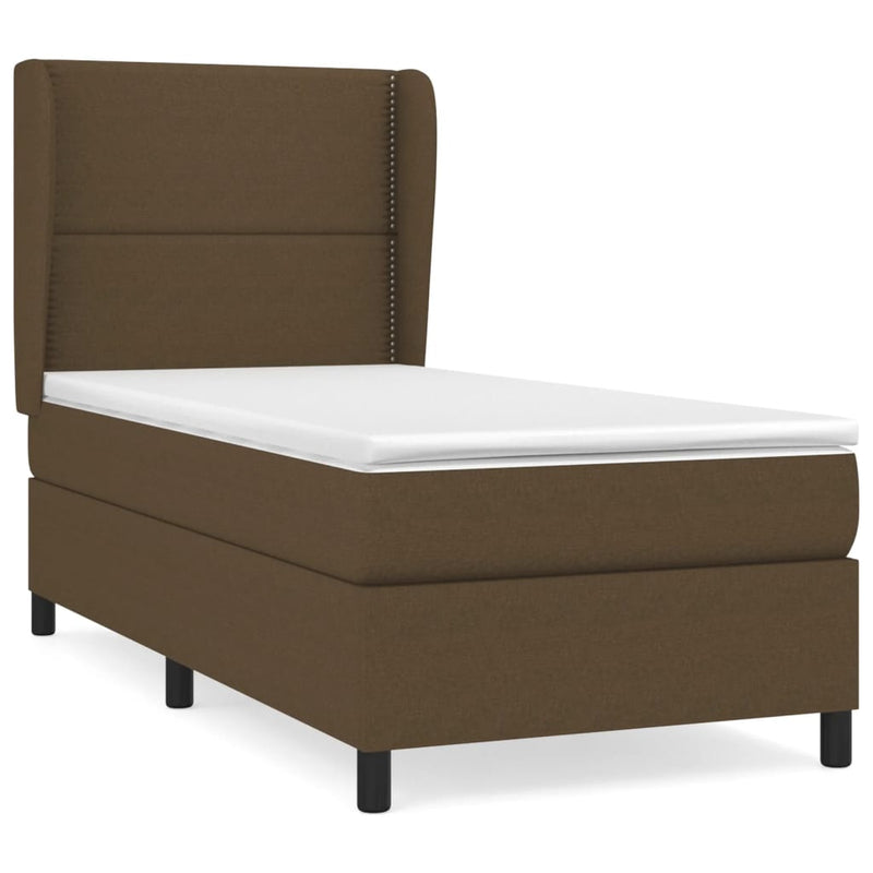 vidaXL sötétbarna szövet rugós ágy matraccal 90 x 200 cm