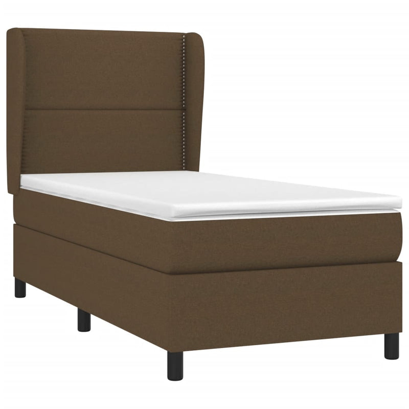 vidaXL sötétbarna szövet rugós ágy matraccal 90 x 200 cm