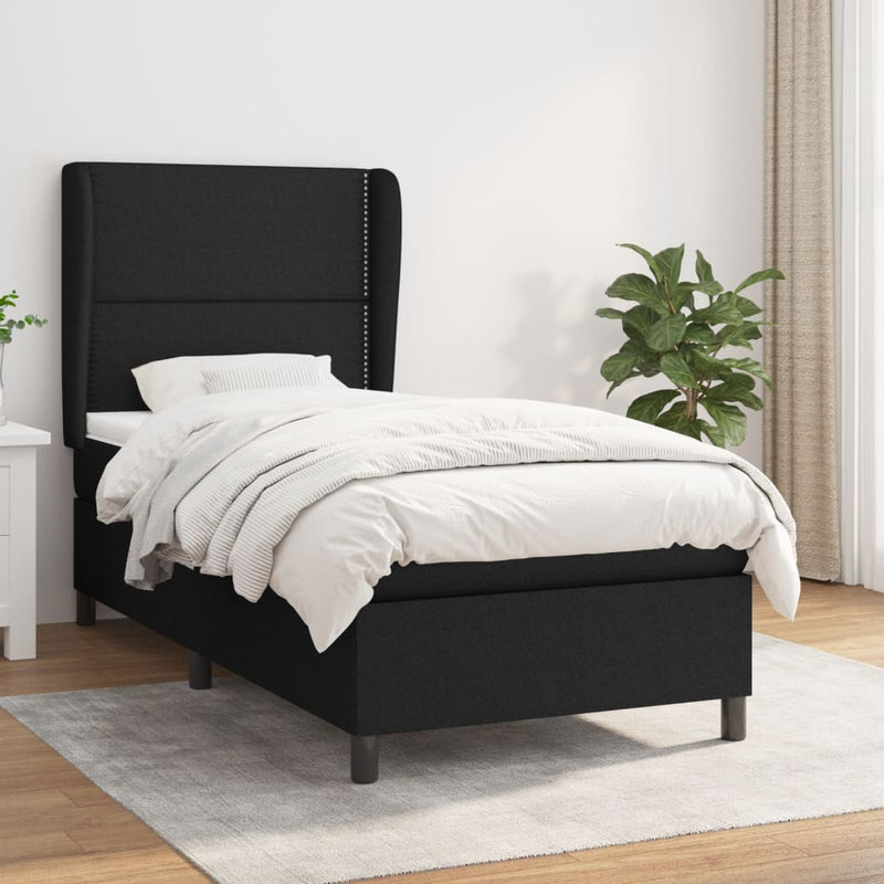 vidaXL fekete szövet rugós ágy matraccal 100 x 200 cm