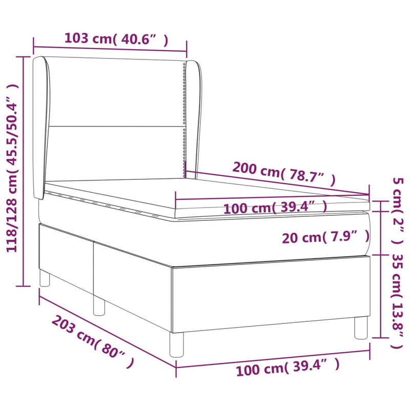 vidaXL krémszínű szövet rugós ágy matraccal 100 x 200 cm