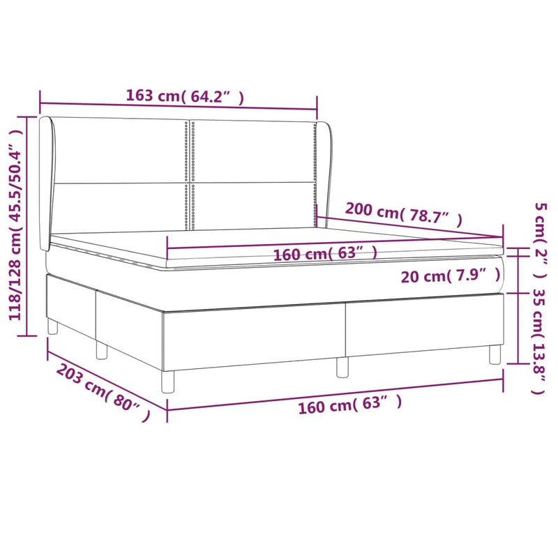 vidaXL sötétbarna szövet rugós ágy matraccal 160 x 200 cm