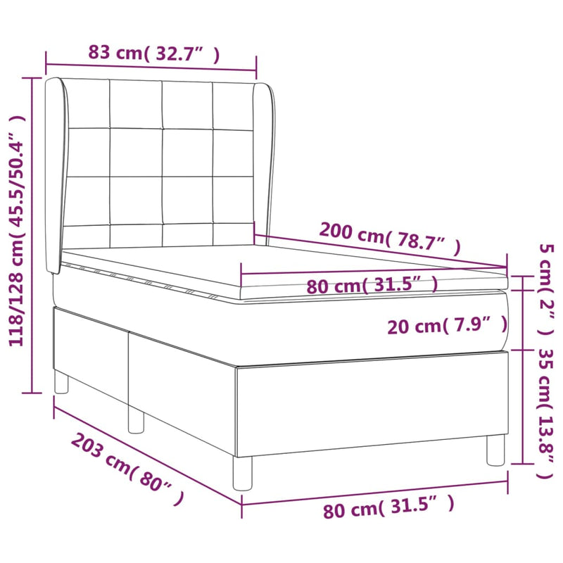 vidaXL világosszürke szövet rugós ágy matraccal 80 x 200 cm
