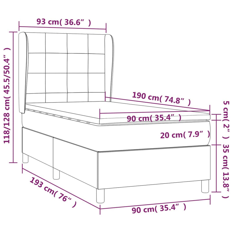 vidaXL tópszínű szövet rugós ágy matraccal 90 x 190 cm
