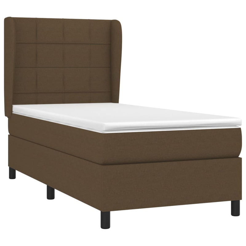 vidaXL sötétbarna szövet rugós ágy matraccal 90 x 200 cm