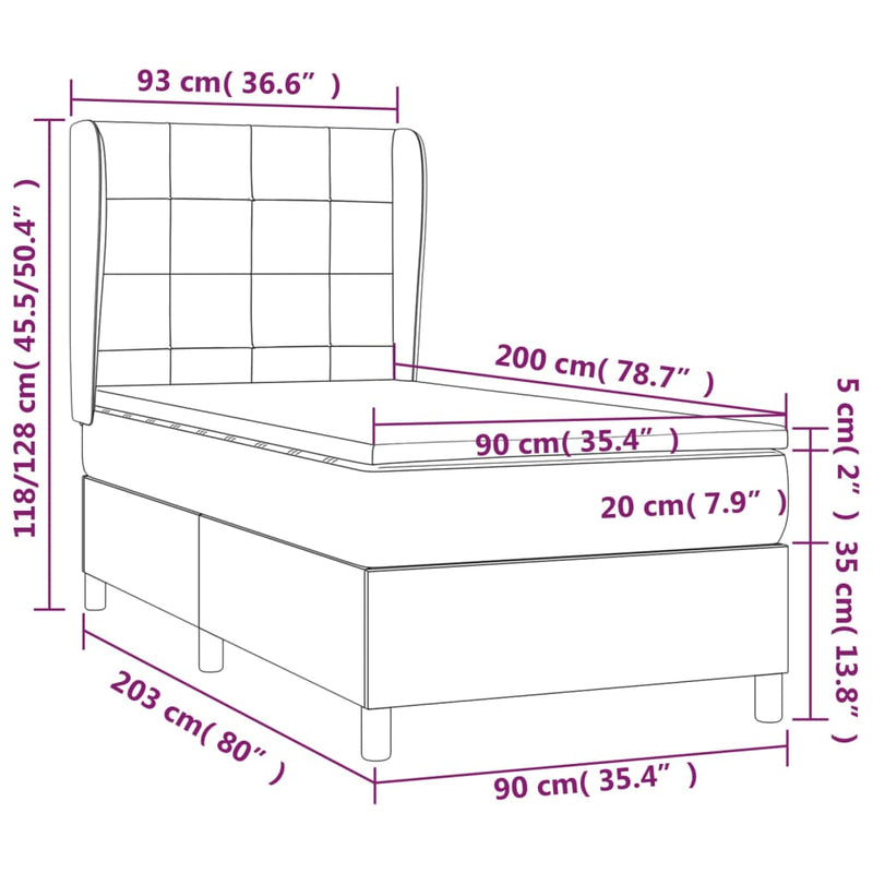 vidaXL tópszínű szövet rugós ágy matraccal 90 x 200 cm