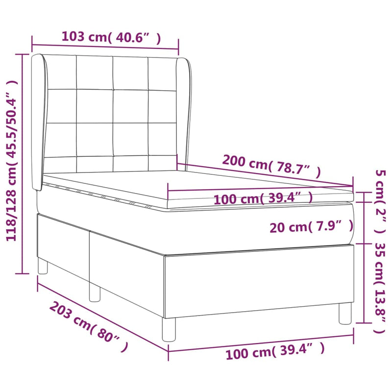 vidaXL sötétbarna szövet rugós ágy matraccal 100 x 200 cm