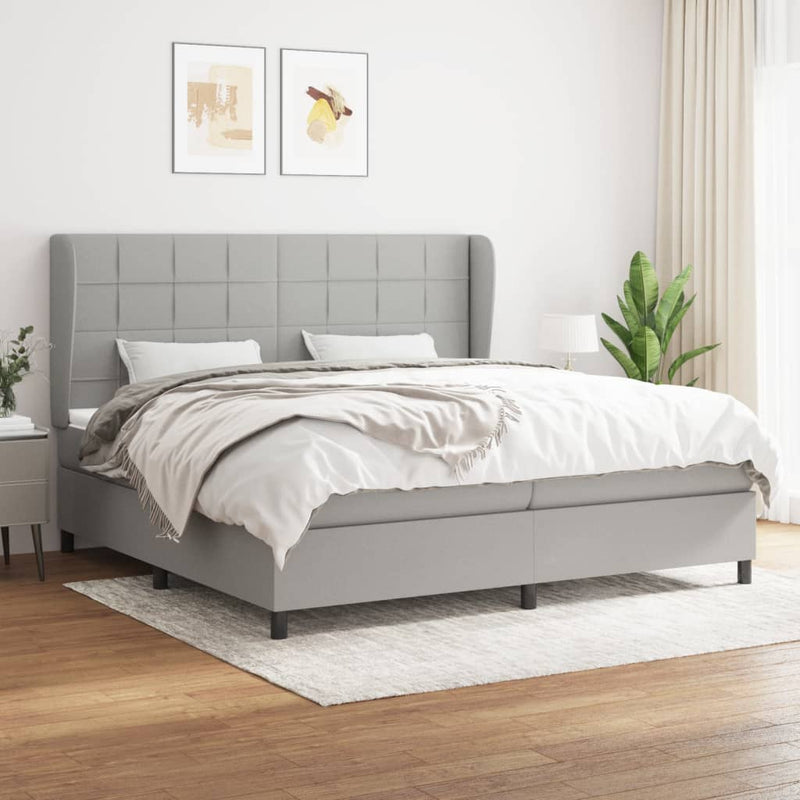 vidaXL világosszürke szövet rugós ágy matraccal 200 x 200 cm