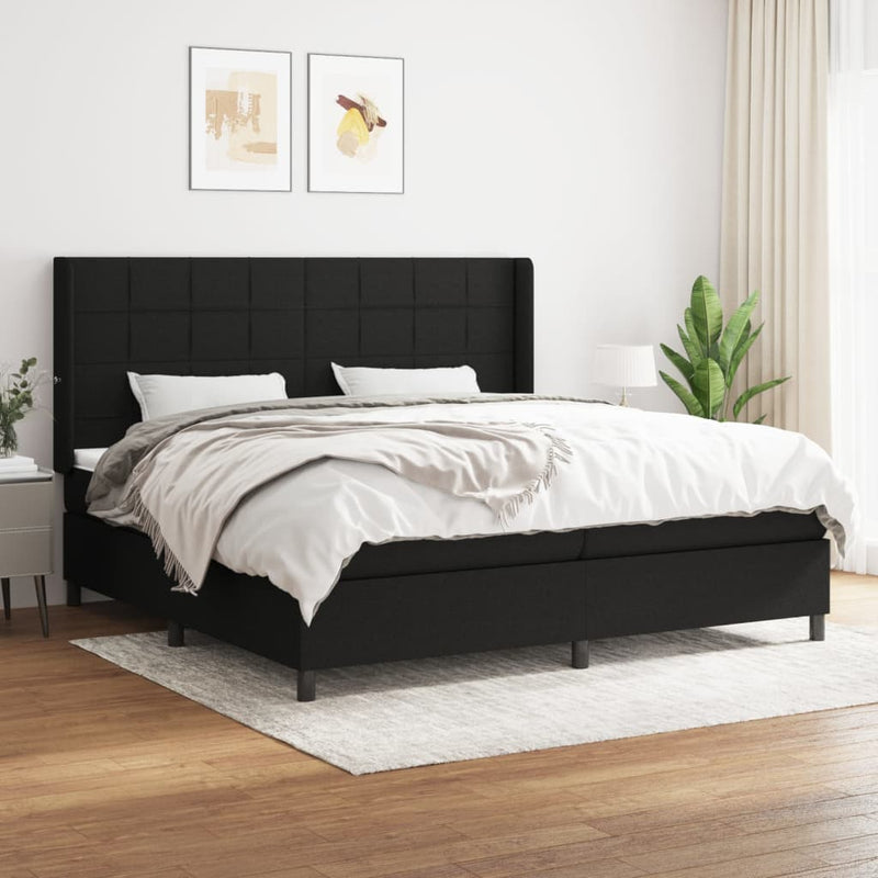 vidaXL fekete szövet rugós ágy matraccal 200 x 200 cm