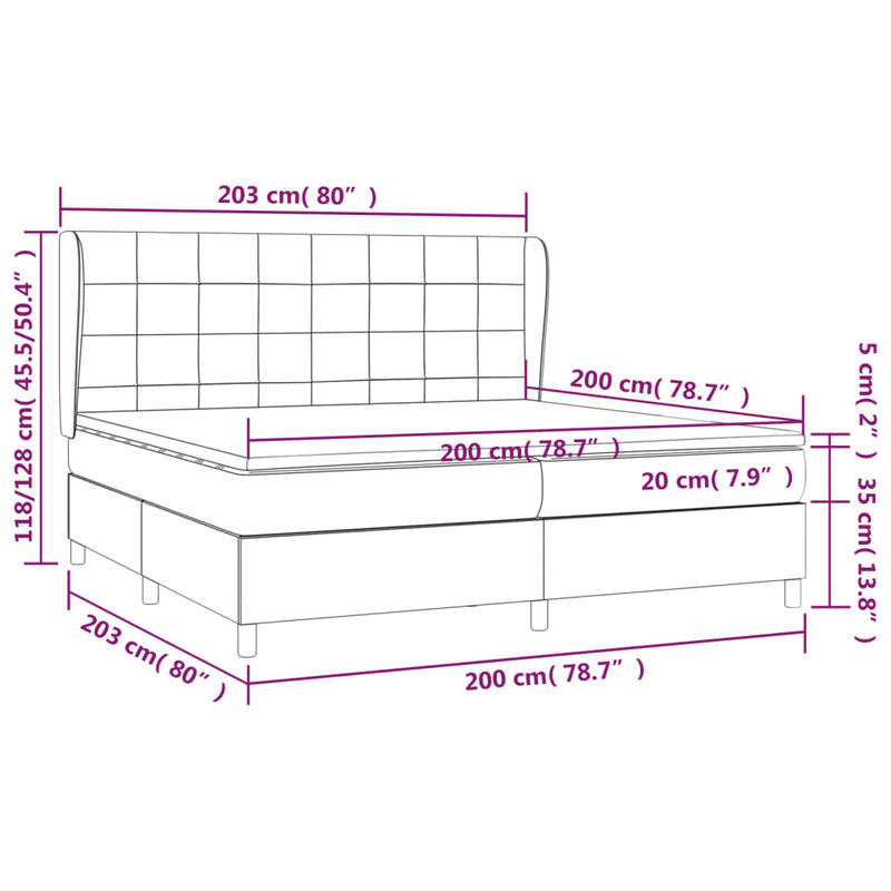 vidaXL sötétbarna szövet rugós ágy matraccal 200 x 200 cm