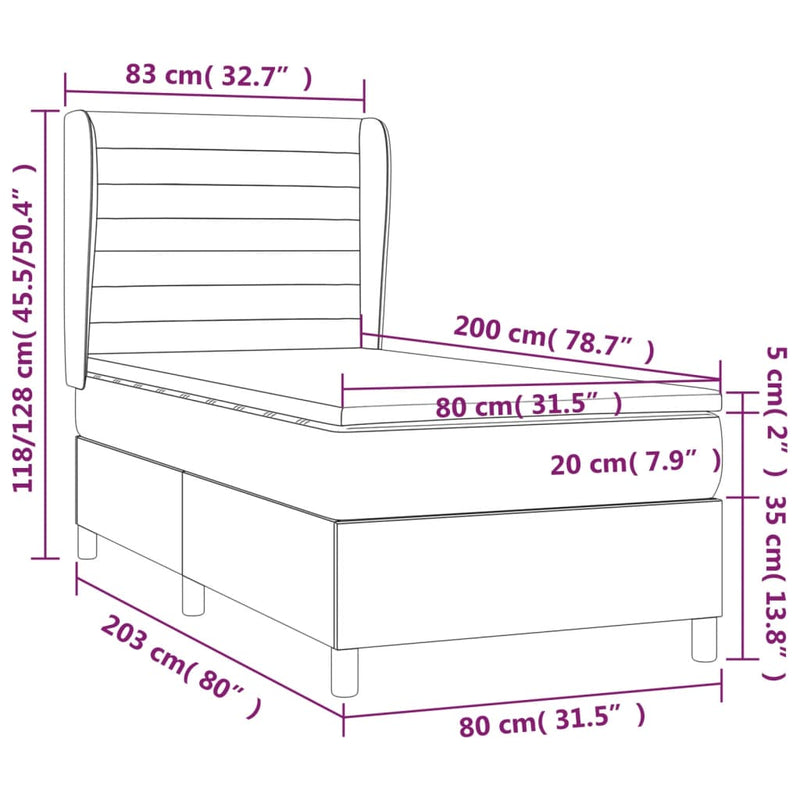 vidaXL fekete szövet rugós ágy matraccal 80 x 200 cm