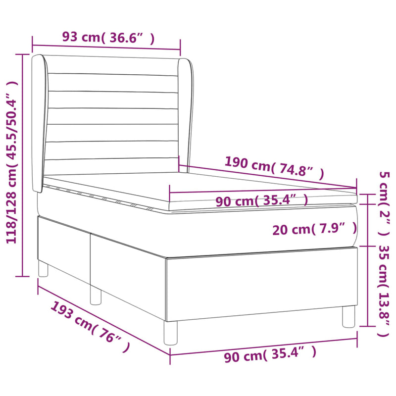 vidaXL krémszínű szövet rugós ágy matraccal 90 x 190 cm