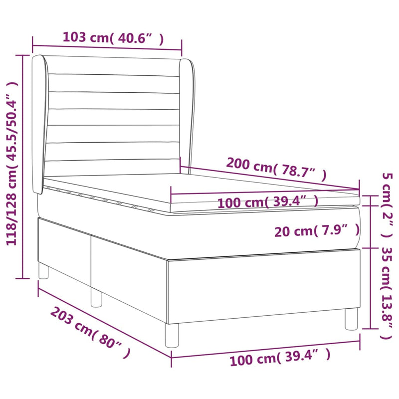 vidaXL tópszínű szövet rugós ágy matraccal 100 x 200 cm