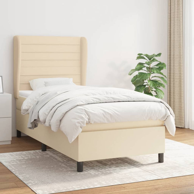 vidaXL krémszínű szövet rugós ágy matraccal 100 x 200 cm