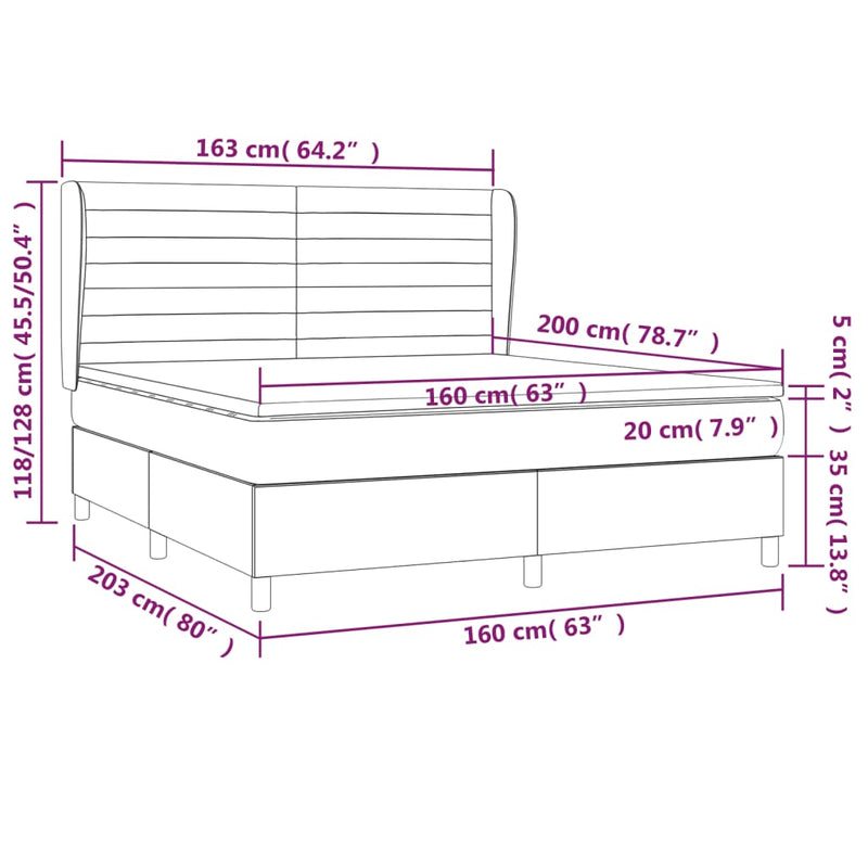 vidaXL sötétbarna szövet rugós ágy matraccal 160 x 200 cm