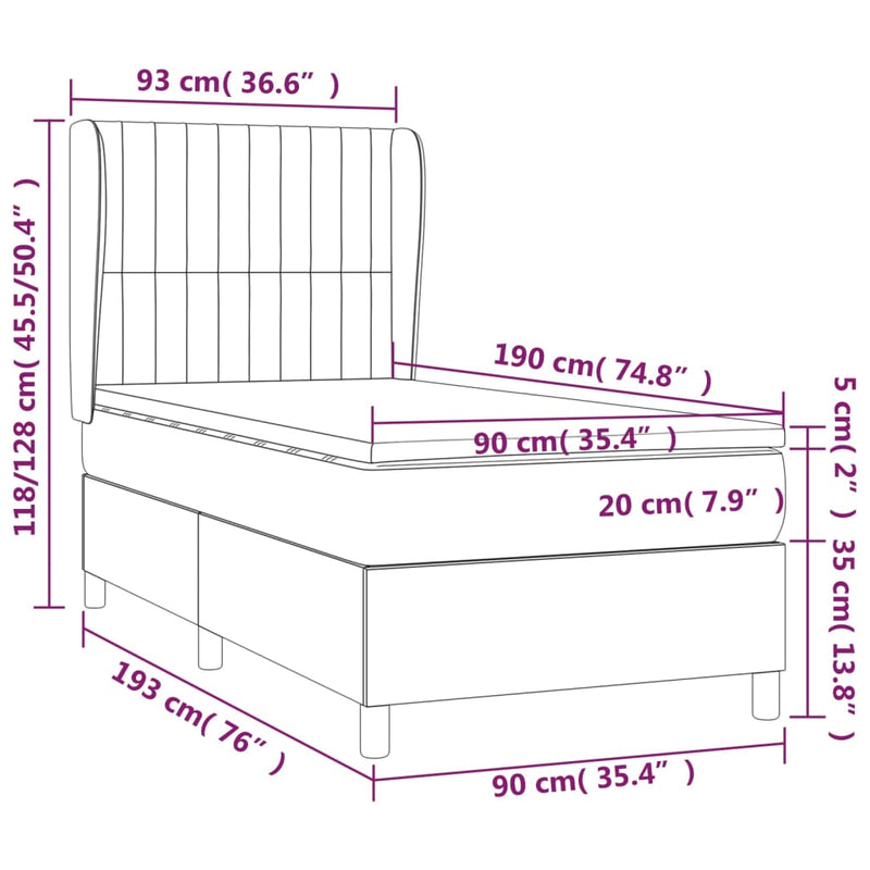 vidaXL tópszínű szövet rugós ágy matraccal 90 x 190 cm