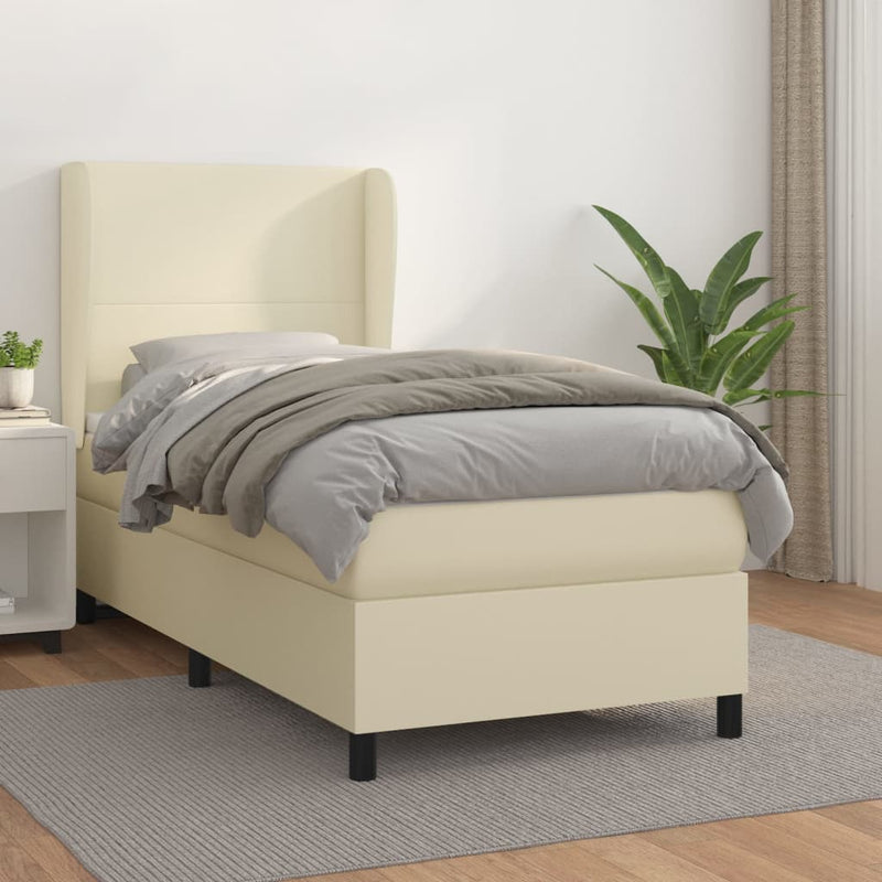 vidaXL krémszínű műbőr rugós ágy matraccal 100 x 200 cm