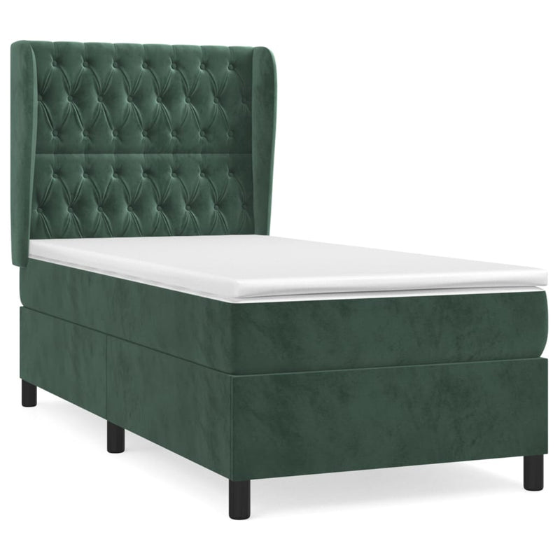 vidaXL sötétzöld bársony rugós ágy matraccal 80 x 200 cm