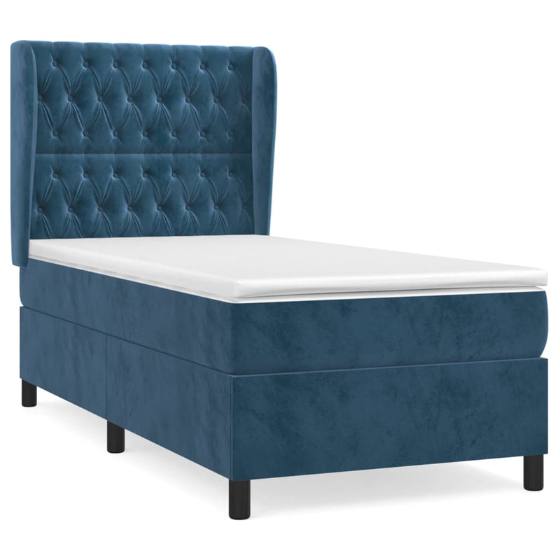 vidaXL sötétkék bársony rugós ágy matraccal 100 x 200 cm