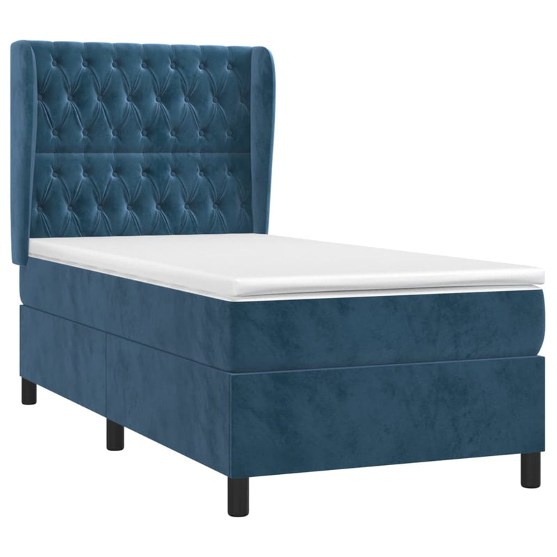 vidaXL sötétkék bársony rugós ágy matraccal 100 x 200 cm