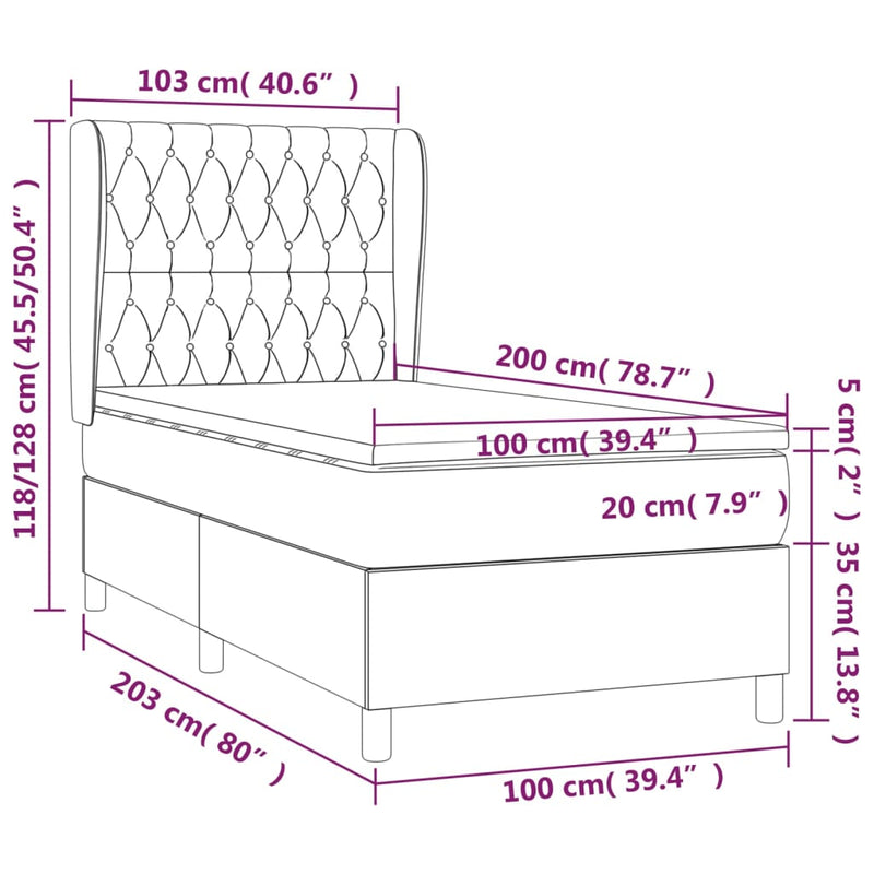 vidaXL sötétkék bársony rugós ágy matraccal 100 x 200 cm