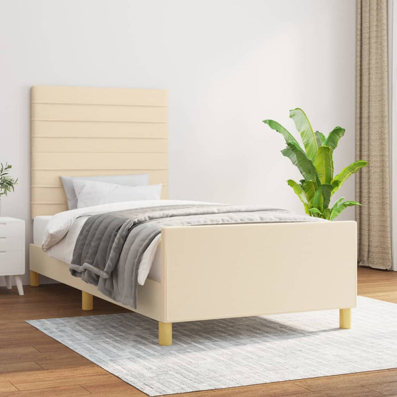 vidaXL krémszínű szövet ágykeret matrac nélkül 90x200 cm