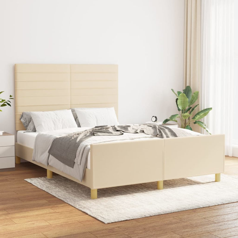 vidaXL krémszínű szövet ágykeret matrac nélkül 140 x 190 cm
