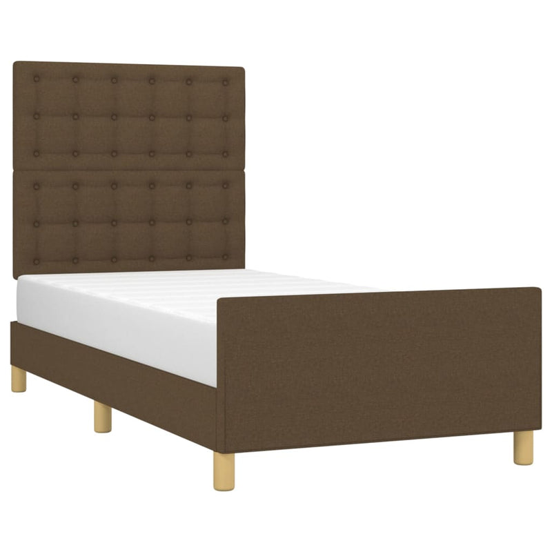 vidaXL sötétbarna szövet ágykeret fejtámlával 90 x 190 cm