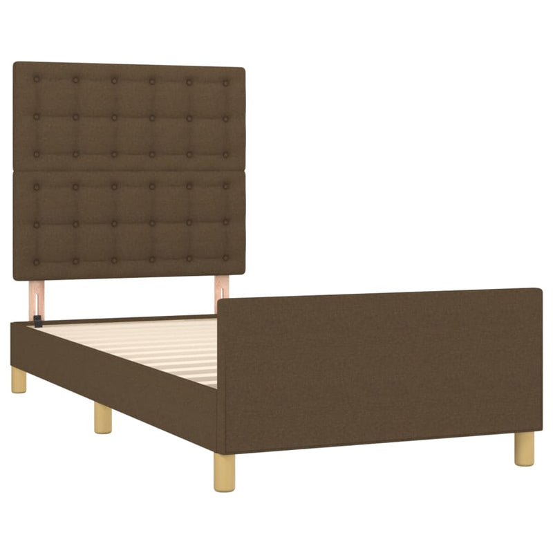 vidaXL sötétbarna szövet ágykeret fejtámlával 90 x 190 cm