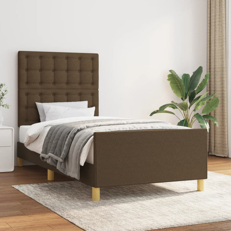 vidaXL sötétbarna szövet ágykeret matrac nélkül 90x200 cm