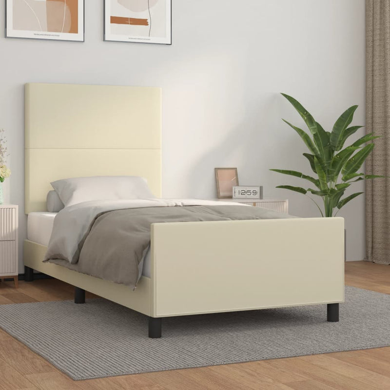 vidaXL krémszínű műbőr ágykeret fejtámlával 100 x 200 cm