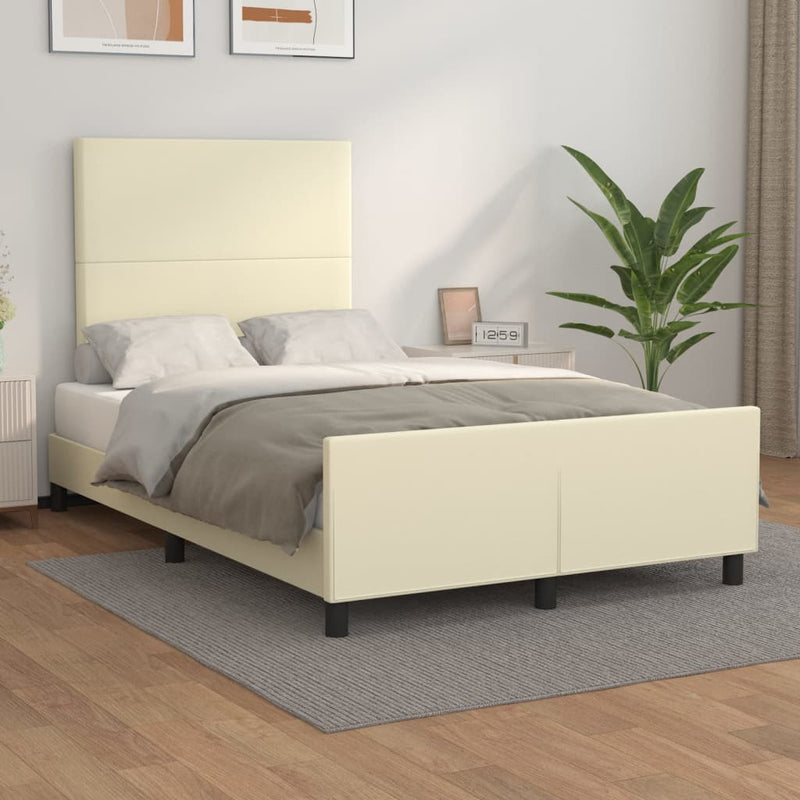 vidaXL krémszínű műbőr ágykeret fejtámlával 120 x 200 cm