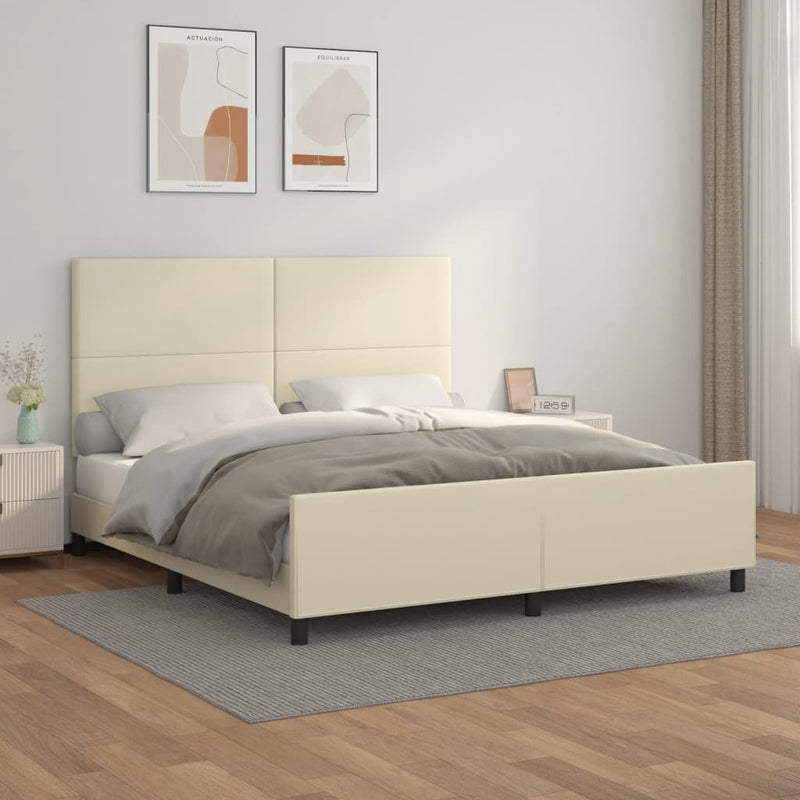 vidaXL krémszínű műbőr ágykeret fejtámlával 160 x 200 cm