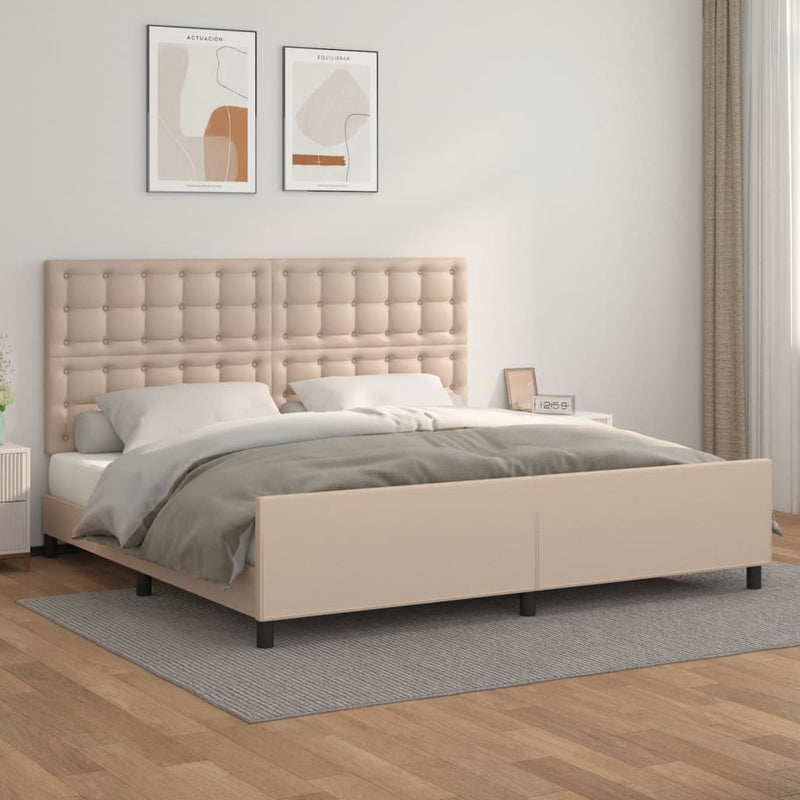 vidaXL cappuccino színű műbőr ágykeret fejtámlával 200x200 cm