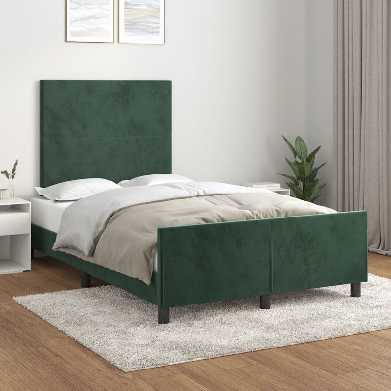 vidaXL sötétzöld bársony ágykeret matrac nélkül 120 x 200 cm