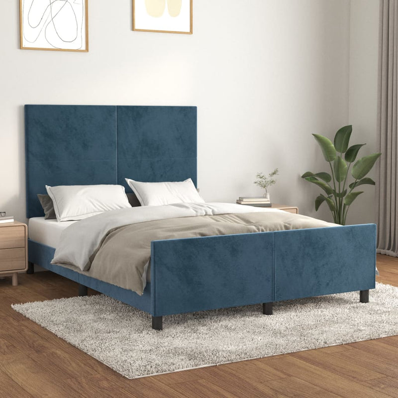 vidaXL sötétkék bársony ágykeret matrac nélkül 140 x 190 cm