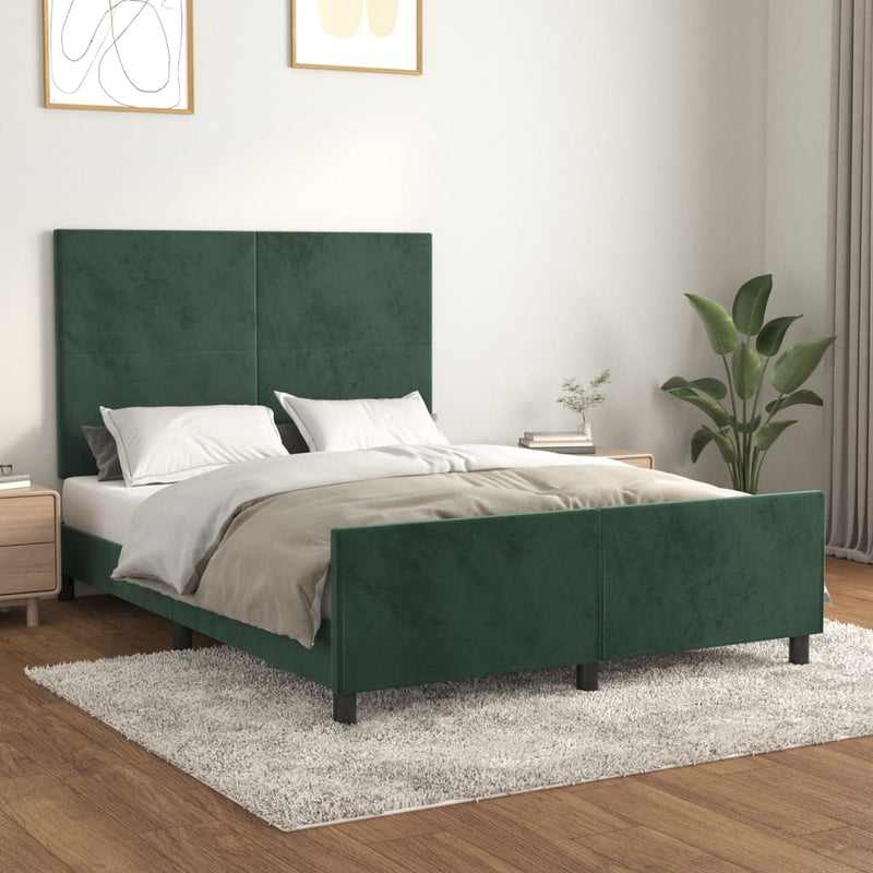 vidaXL sötétzöld bársony ágykeret matrac nélkül 140 x 200 cm