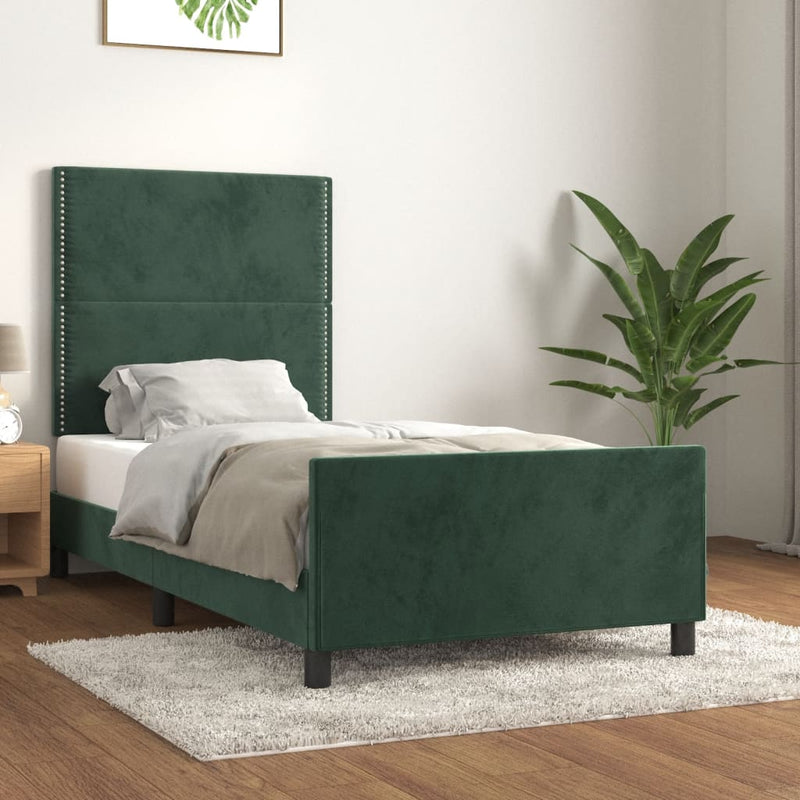 vidaXL sötétzöld bársony ágykeret matrac nélkül 80 x 200 cm